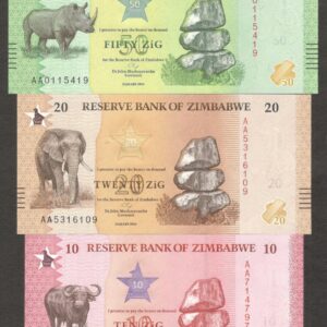 Zimbabwe Full Set 3 Pcs 10 20 50 ZiG Dollar P-115 116 117 2026 1st Prefix AA UNC