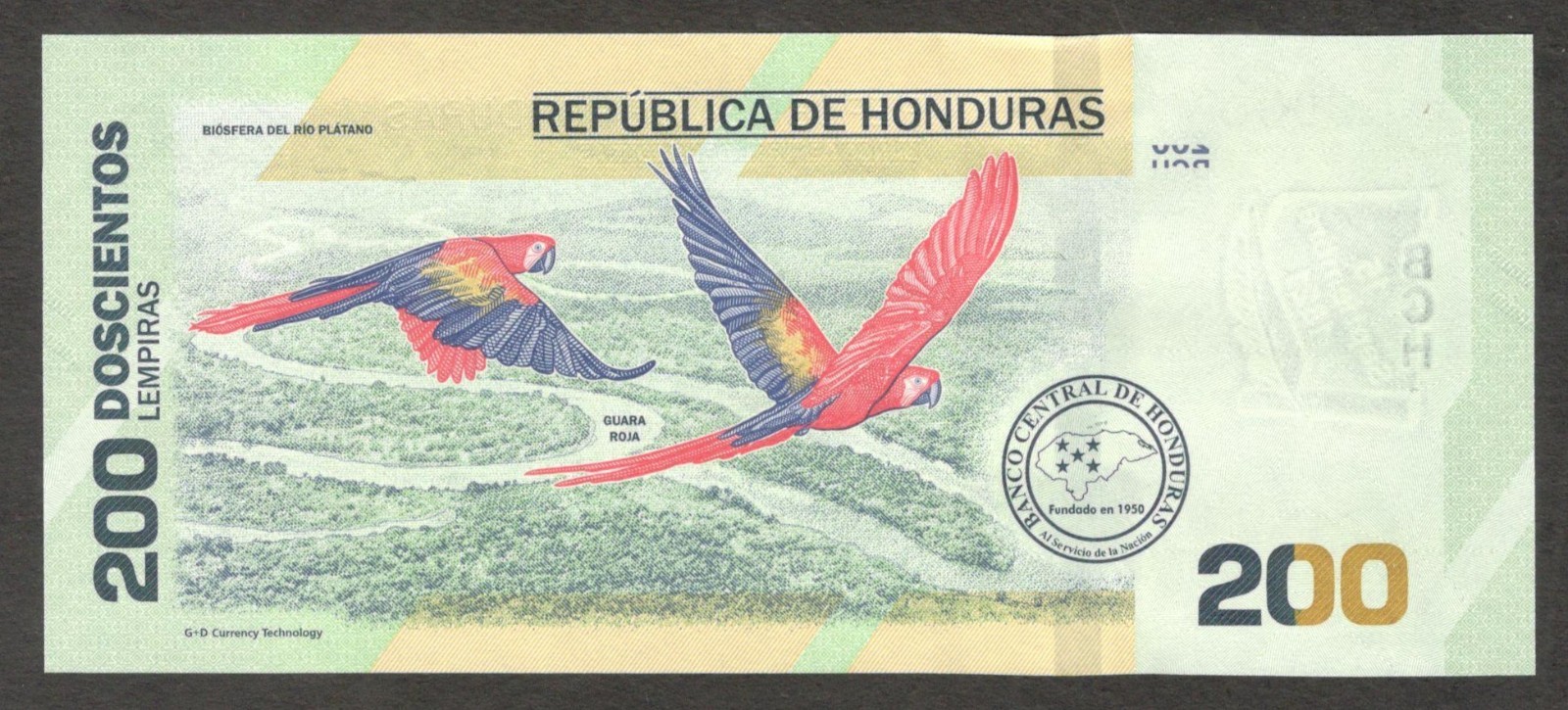 Honduras 200 Lempiras 200th Independence Commemorative P-105 2019 2021 UNC - Image 2