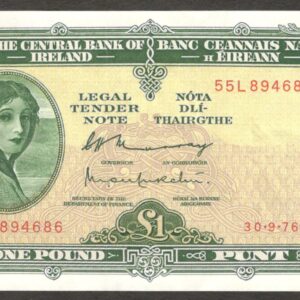 Ireland Republic 1 Pound Murray & O'Murchu P-64d 30 September 1976 aUNC