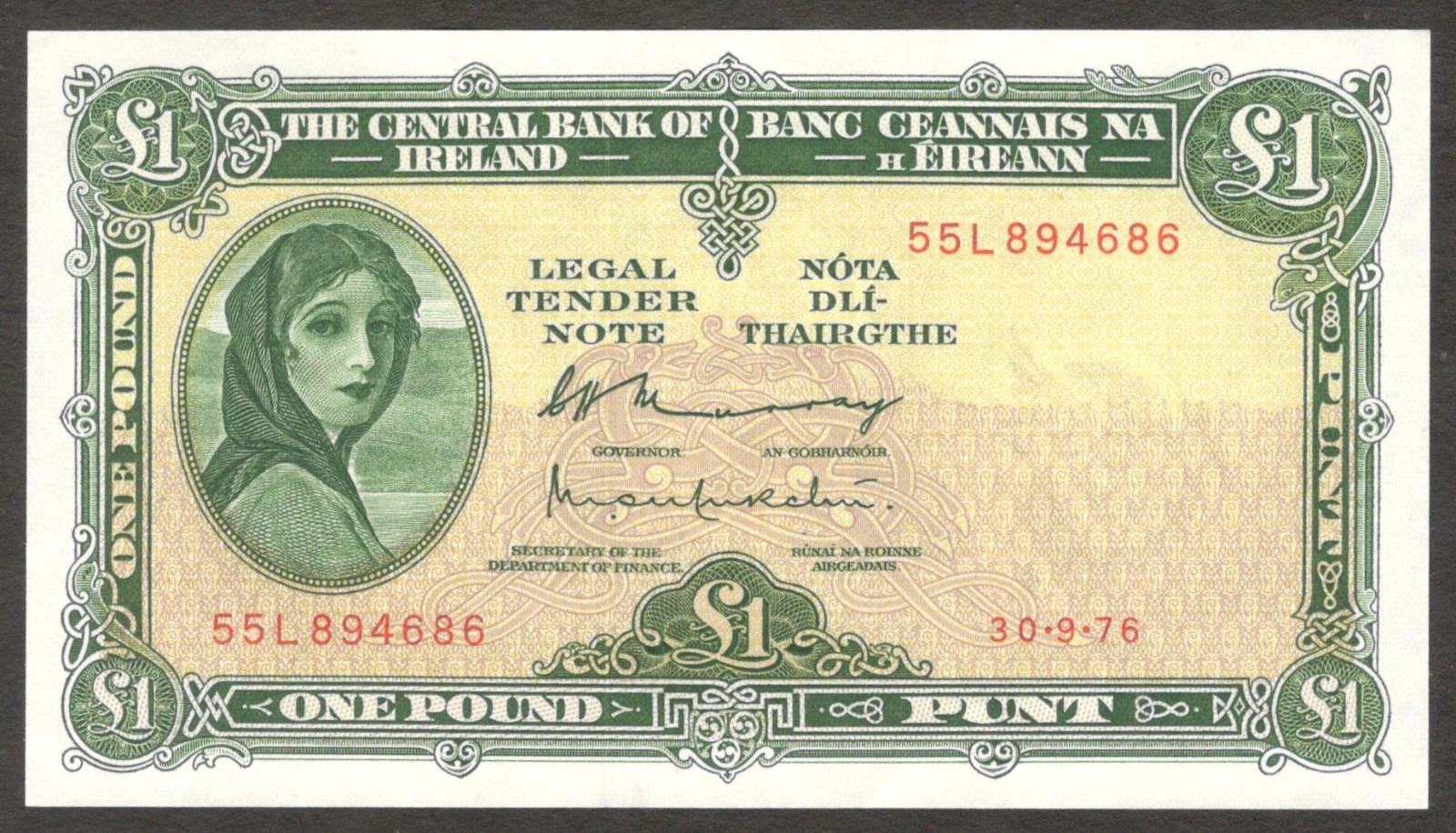 Ireland Republic 1 Pound Murray & O'Murchu P-64d 30 September 1976 aUNC