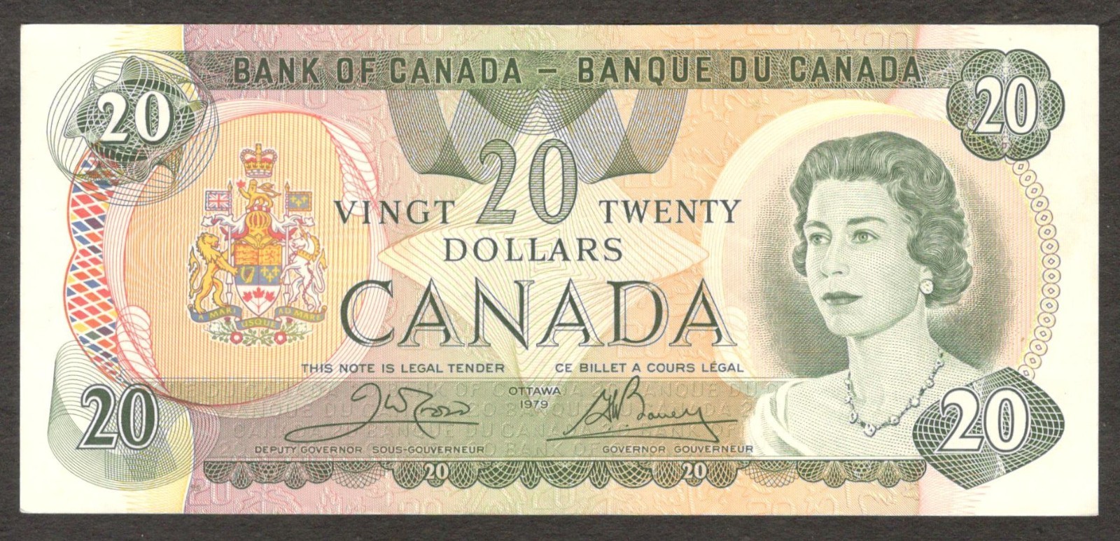 Canada 20 Dollars QE II Crow & Bouey P-93b Ottawa 1979 aUNC