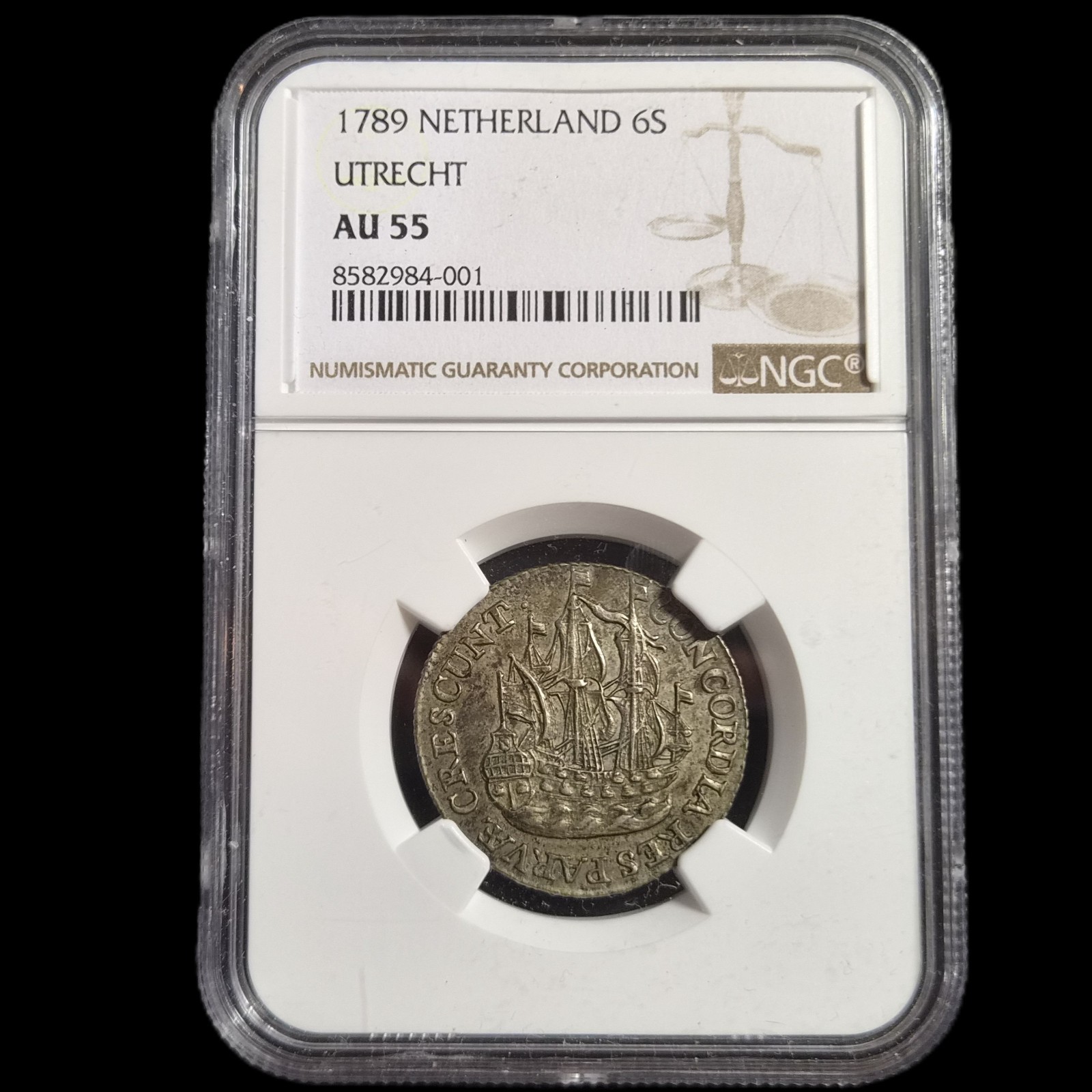 Netherlands 6 Stuiver Scheepjesschelling Utrecht 1789 Silver NGC AU 55