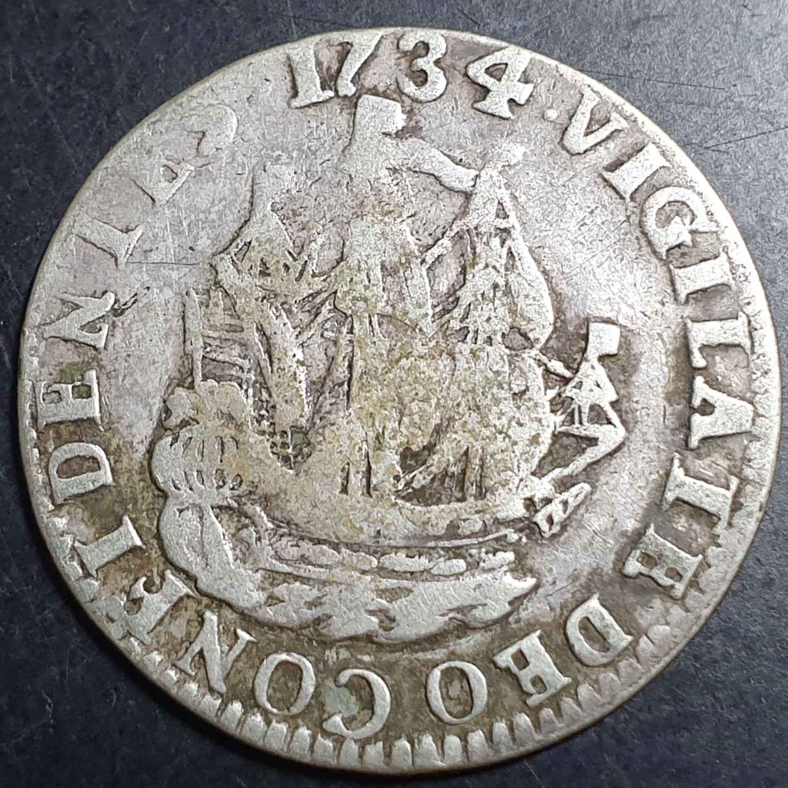Netherlands 6 Stuiver Scheepjesschelling Gelderland 1734 Silver Fine Scarce