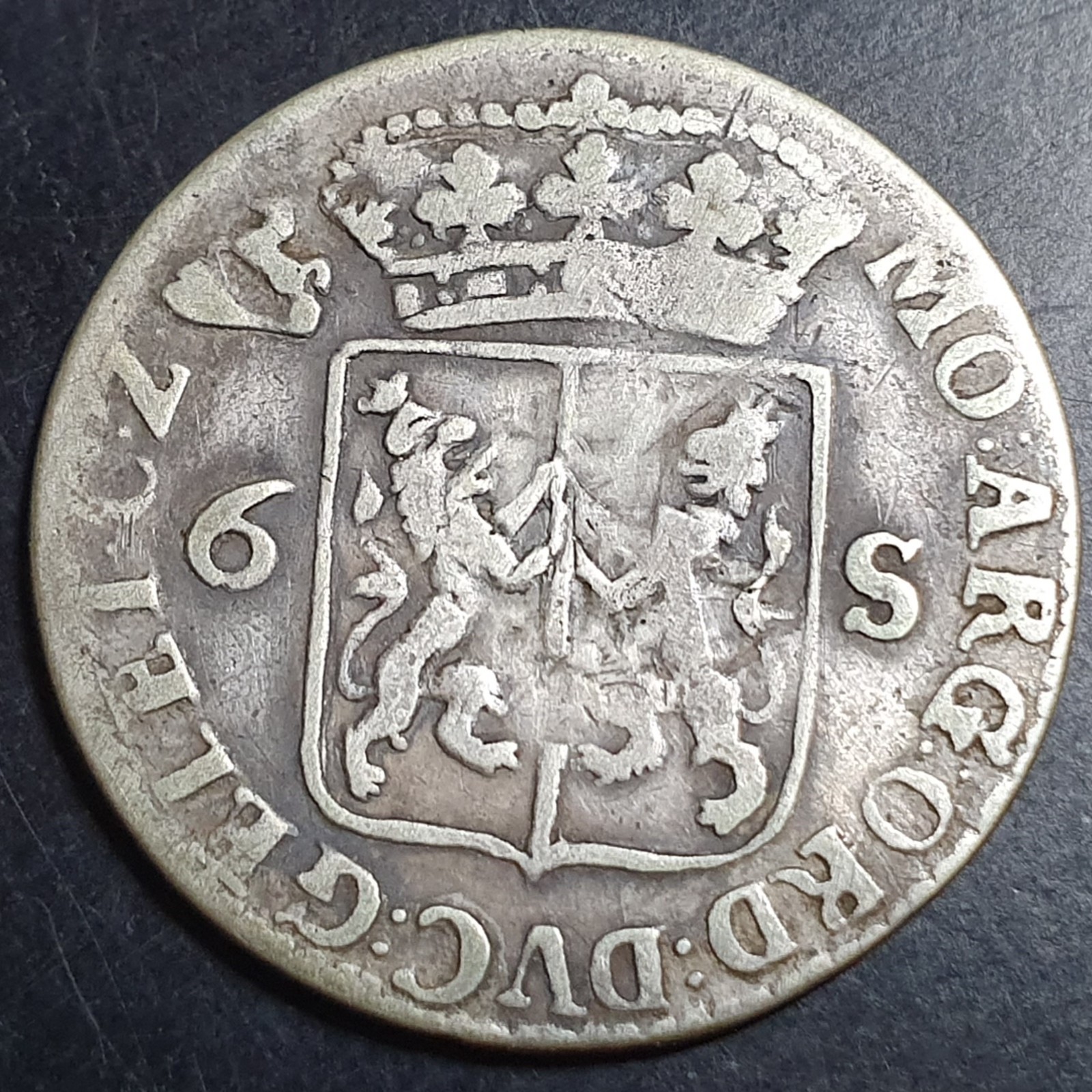 Netherlands 6 Stuiver Scheepjesschelling Gelderland 1734 Silver Fine Scarce - Image 2