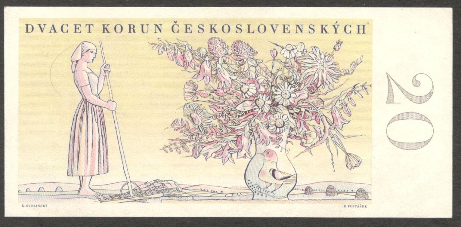Czechoslovakia 20 Korun Without Perforation No Fibres on Margin P-70b 1949 UNC - Image 2
