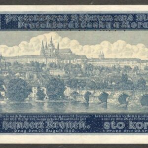 Czechoslovakia Bohemia & Moravia 100 Korun Specimen Perforation P-6s 1940 UNC