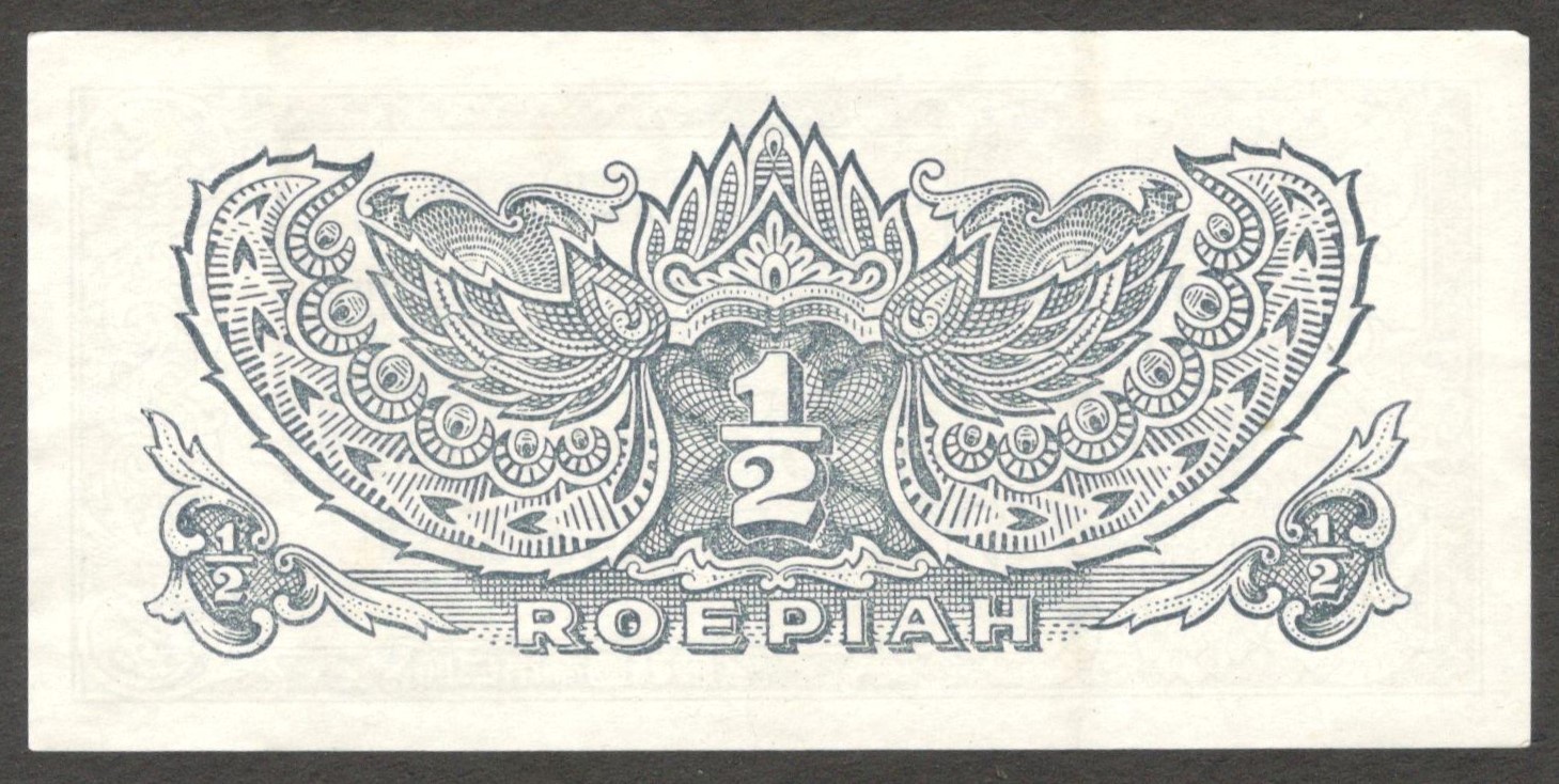 Netherlands Indies Japanese Occupation 1/2 0.5 Rupiah P-128 1944 XF+ - Image 2