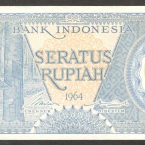 Indonesia 100 Rupiah Rubber Worker Blue P-98 1964 UNC-