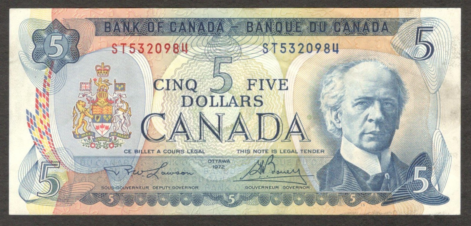 Canada 5 Dollars Sir Wilfrid Laurier Lawson & Bouey P-87b Ottawa 1972 XF