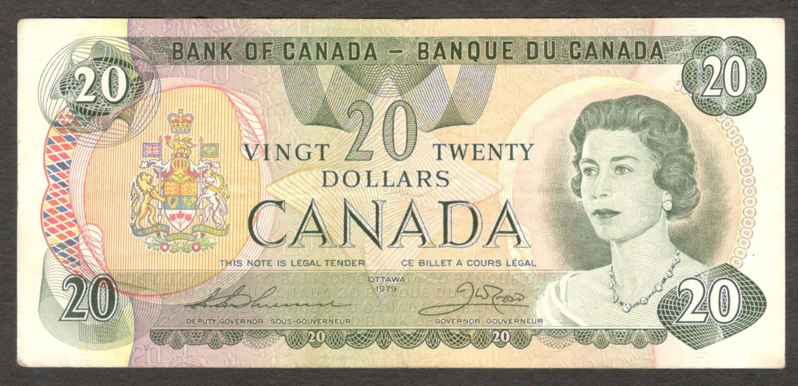 Canada 20 Dollars QE II Thiessen & Crow P-93c Ottawa 1979 VF