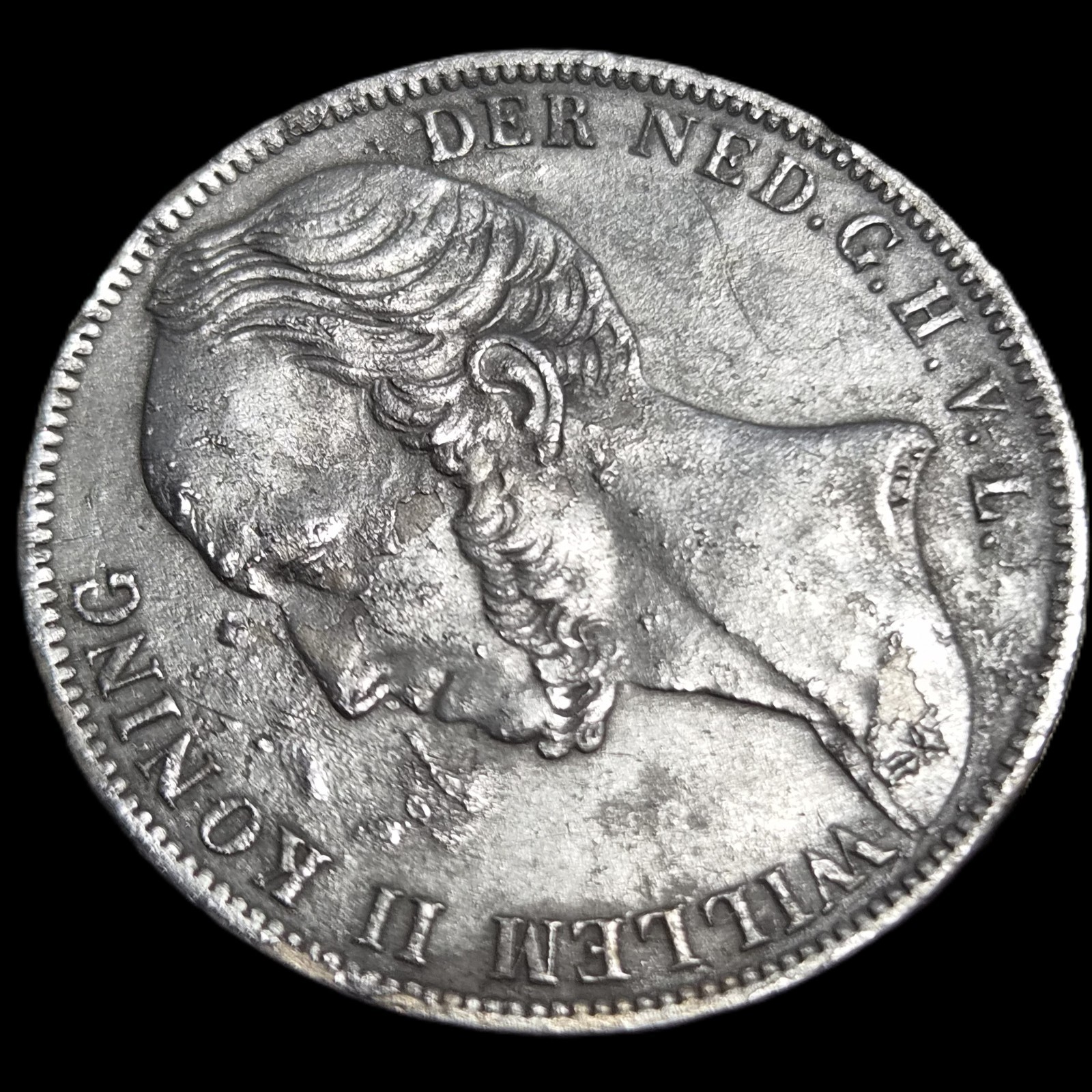 Netherlands 1 Gulden Willem William II 1846 Sword Mmt XF Sharp Detail - Image 3
