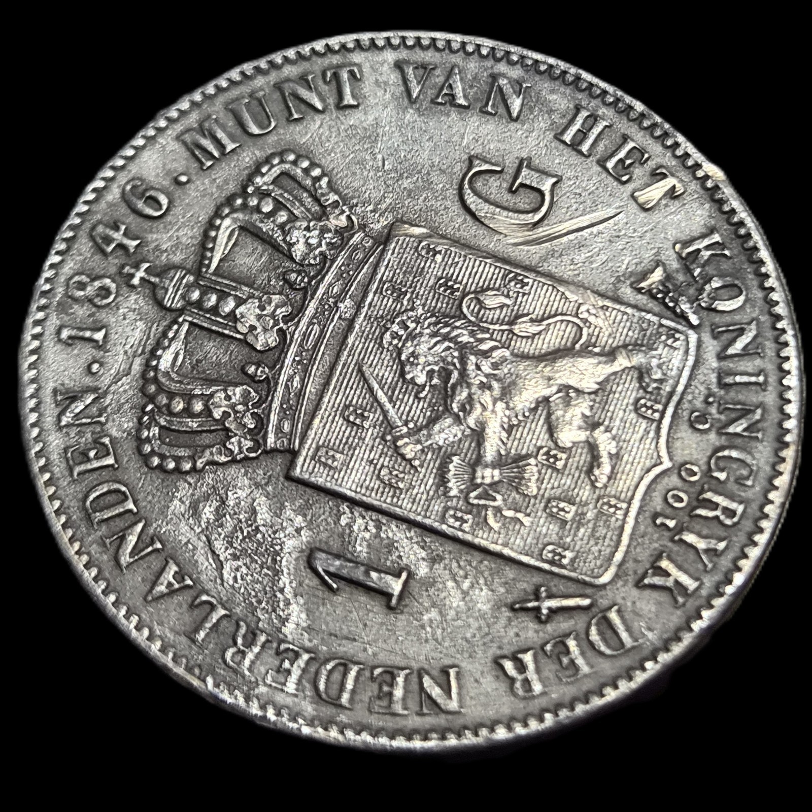 Netherlands 1 Gulden Willem William II 1846 Sword Mmt XF Sharp Detail - Image 4
