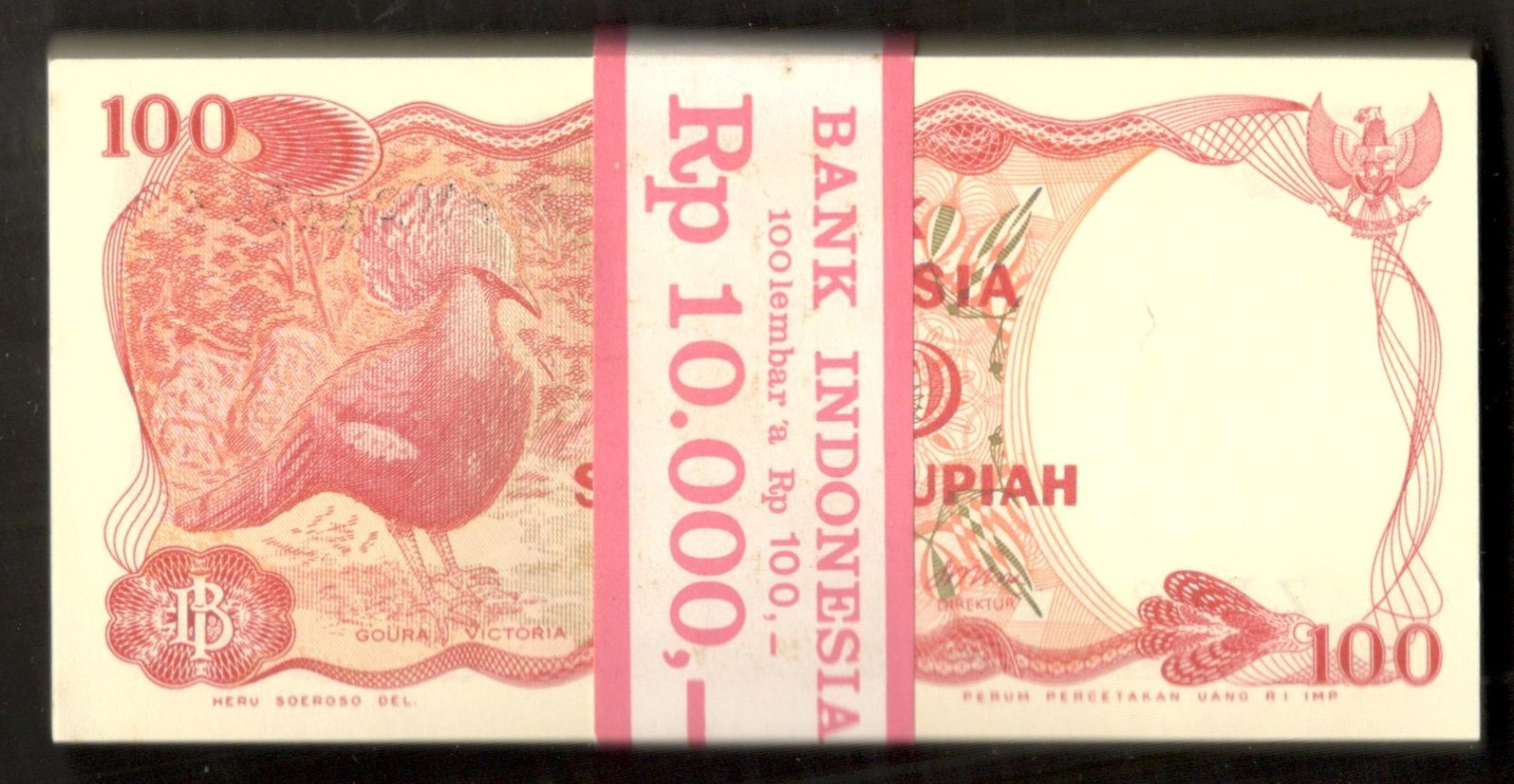 Indonesia Lot 100 Pcs Bundle 100 Rupiah Pigeon Goura Victoria P-122 1984 UNC