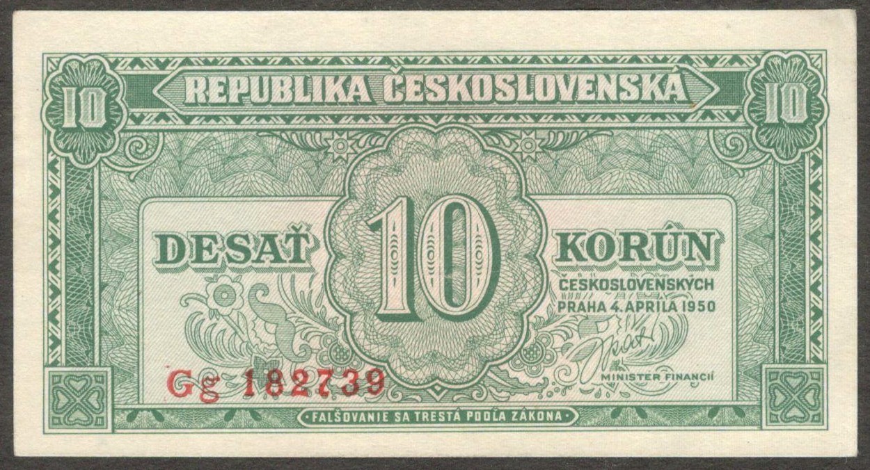 Czechoslovakia Czech Republic 10 Korun P-69 1950 UNC