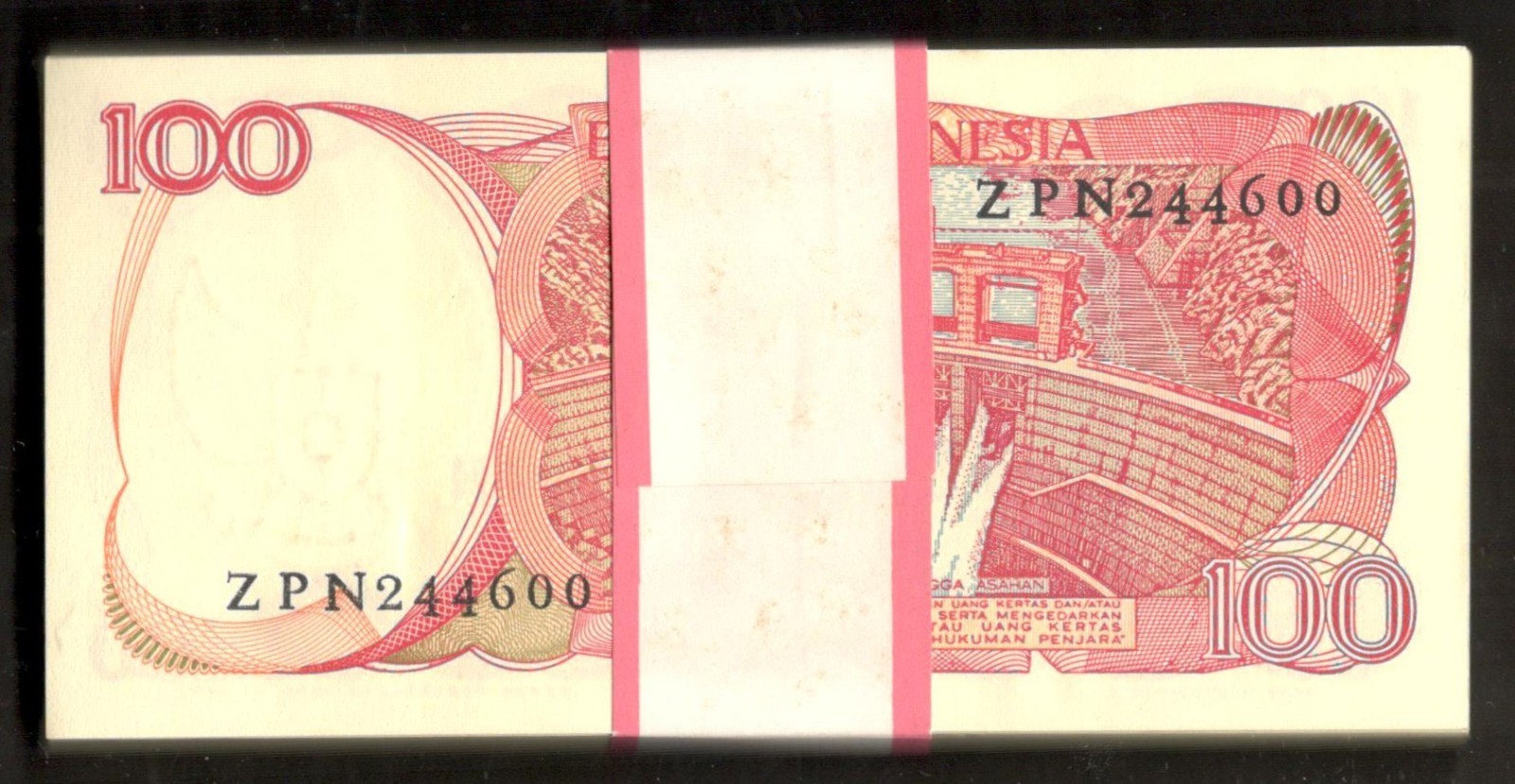 Indonesia Lot 100 Pcs Bundle 100 Rupiah Pigeon Goura Victoria P-122 1984 UNC - Image 2