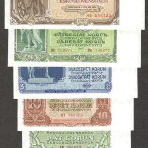 Set 6 Pcs Czechoslovakia 3 5 10 25 50 100 Korun P-79 80 83 84 85 86 1953 UNC