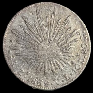 Mexico First Republic 8 Reales 1862 Zs VL VF Zacatecas Mint