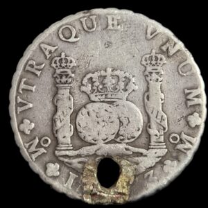 Mexico Spanish Colonial 8 Reales Two Pillar Philip V 1743 / 1733 (?) Mo MF Holed