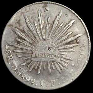 Mexico Second Republic 8 Reales 1892 Do JP Durango Mint Low Mintage