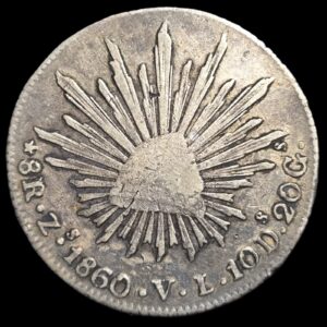 Mexico First Republic 8 Reales 1860 Zs VL Zacatecas Mint VF