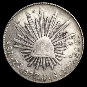 Mexico Second Republic 8 Reales 1877 Zs JS Zacatecas Mint Chinese Chopmark