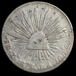 Mexico Second Republic 8 Reales 1876 Zs JA Zacatecas Mint Chinese Chopmark