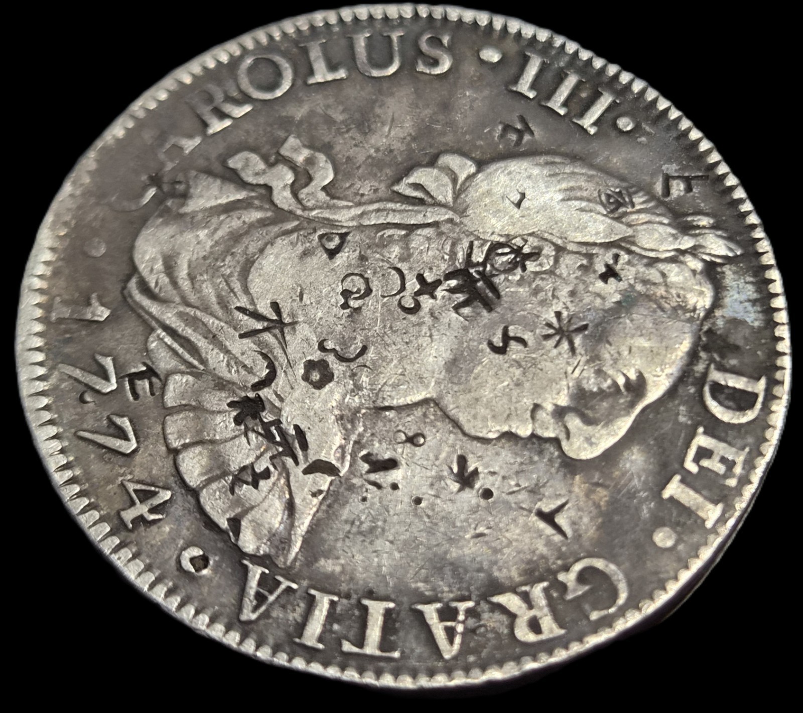 Mexico Spanish Colonial 8 Reales Carol Carolus III 1774 Mo FM Chinese Chopmark - Image 3