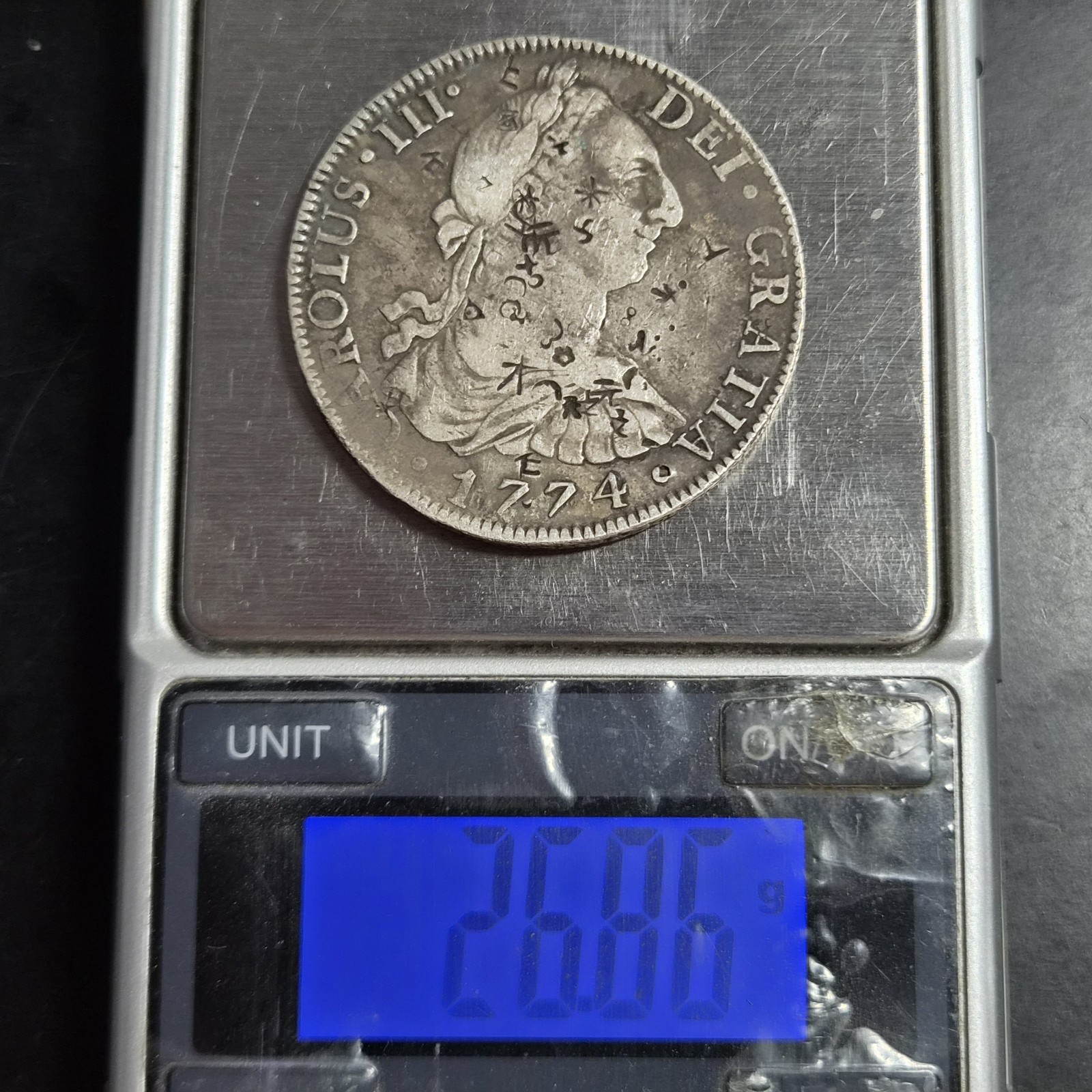 Mexico Spanish Colonial 8 Reales Carol Carolus III 1774 Mo FM Chinese Chopmark - Image 6