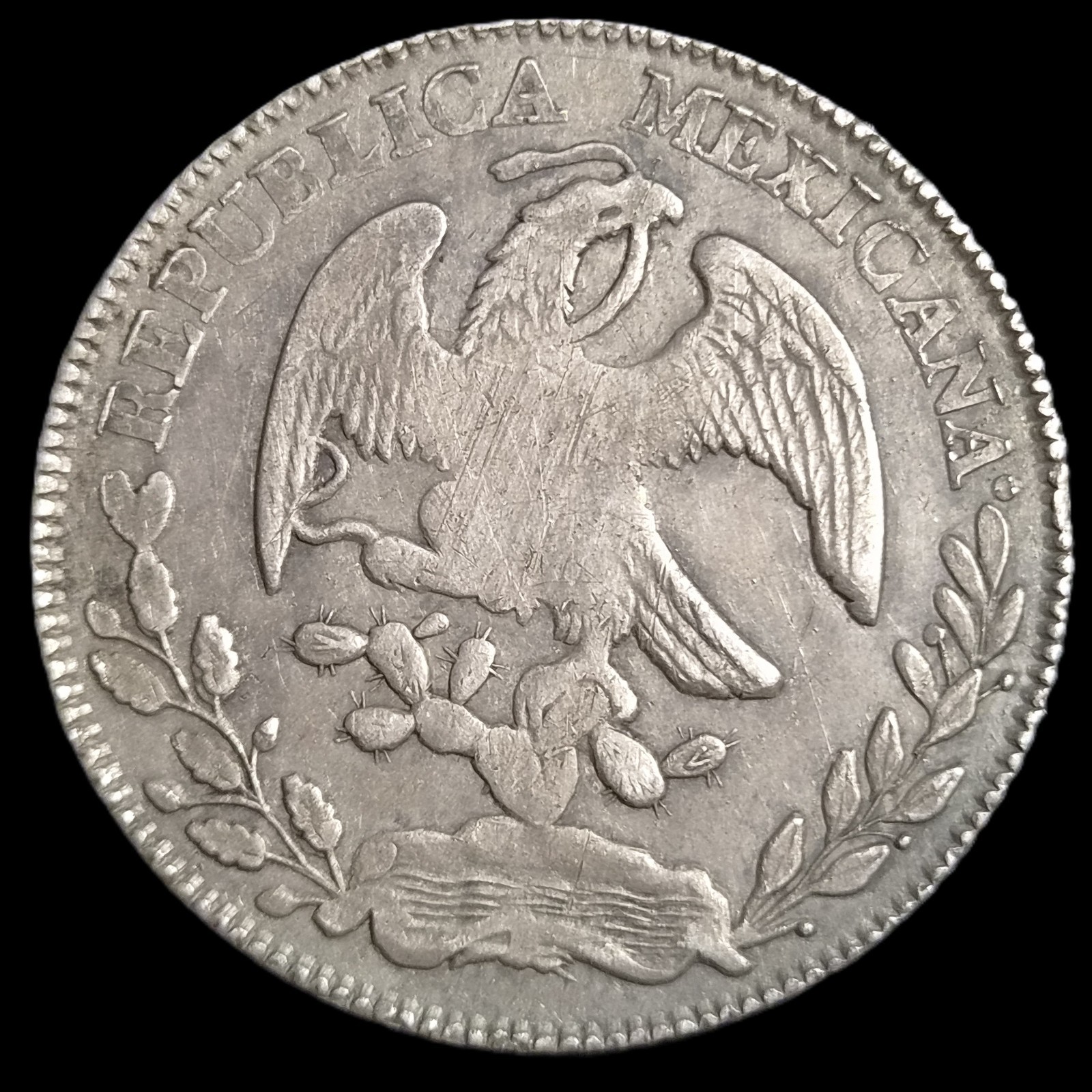 Mexico Second Republic 8 Reales 1878 Zs JS Zacatecas Mint XF Sharp Detail - Image 2