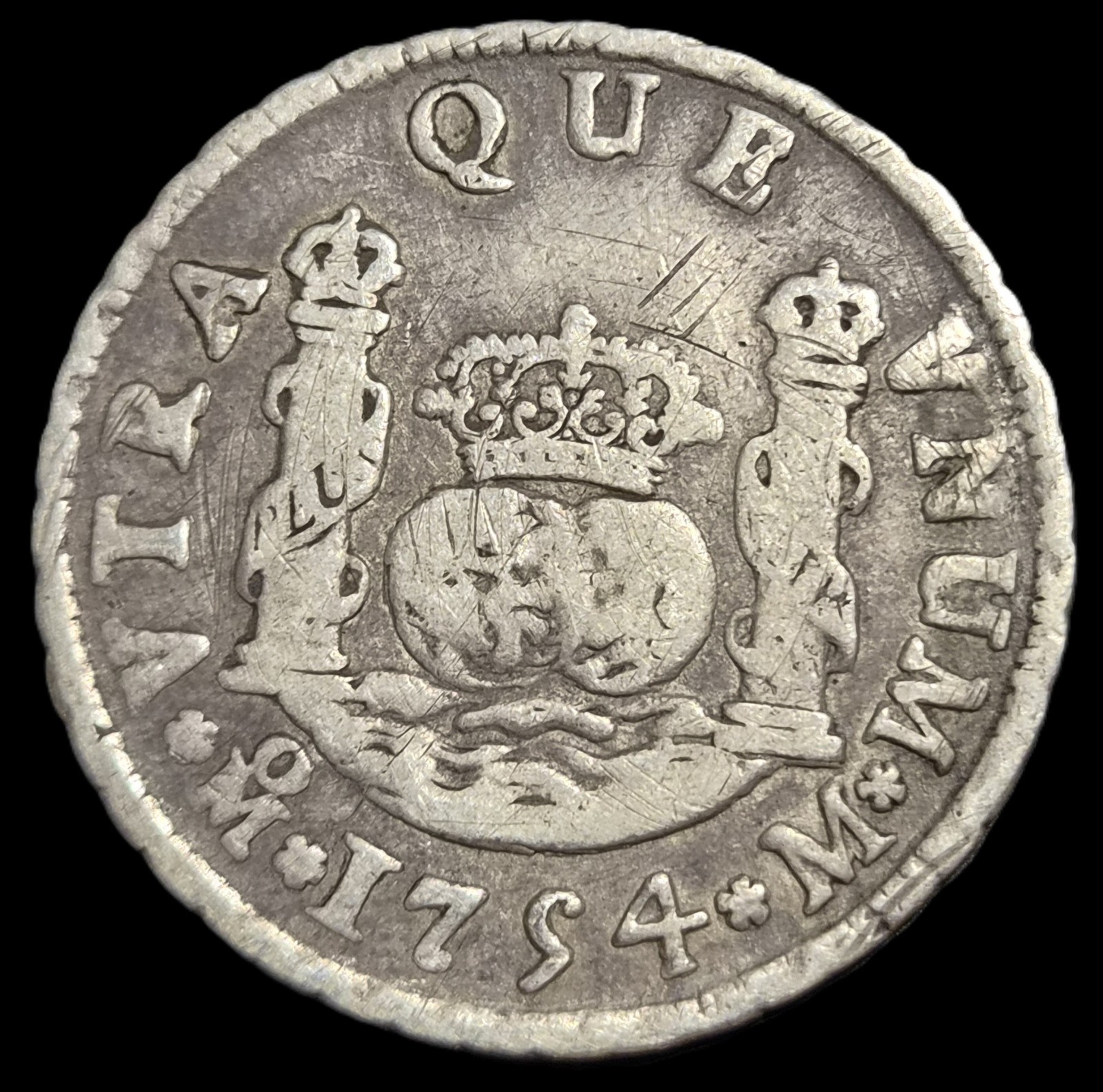 Mexico Spanish Colonial 2 Reales Two Pillar Ferdinand VI 1754 Mo M Mexico Mint