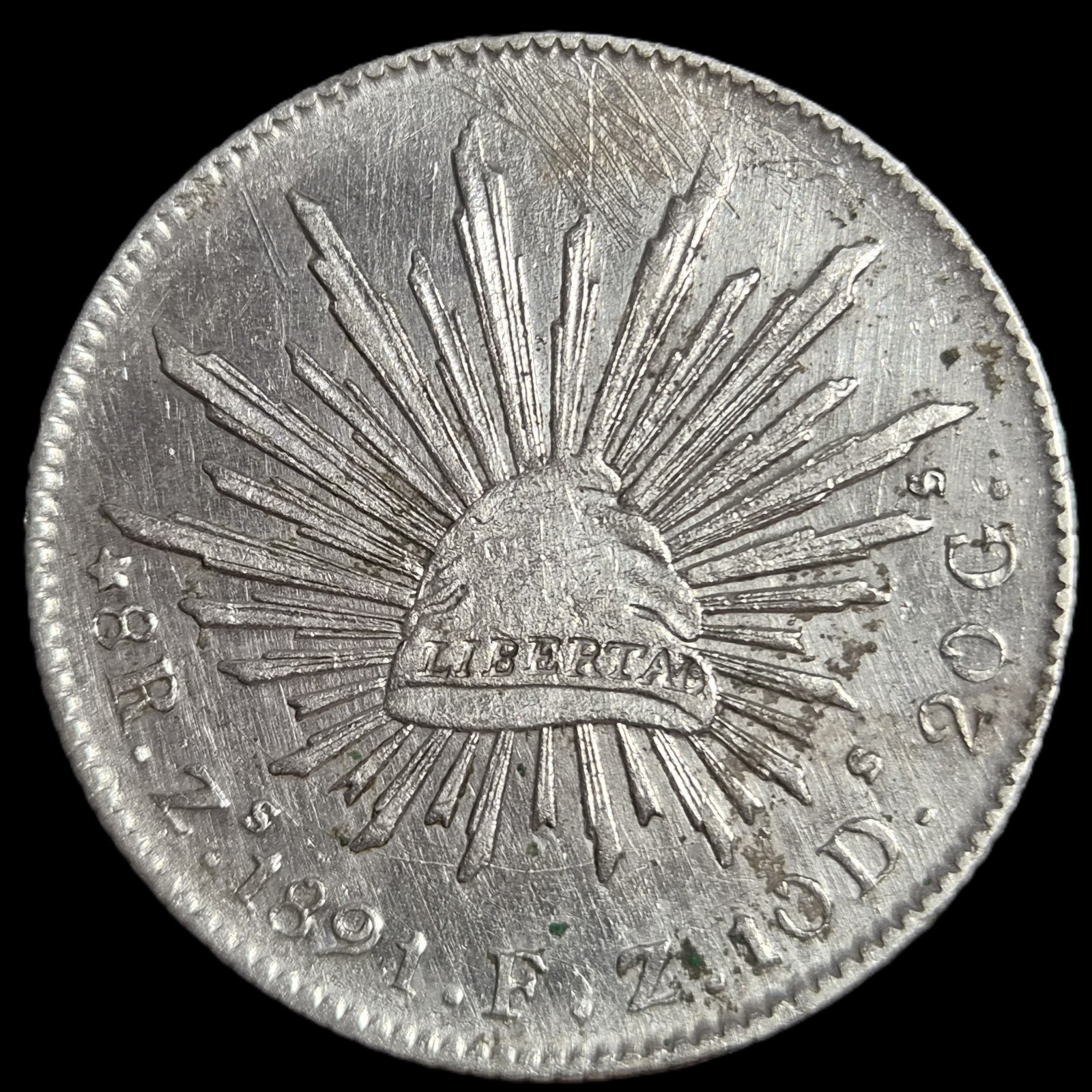 Mexico Second Republic 8 Reales 1891 Zs FZ Zacatecas Mint Sharp Detail
