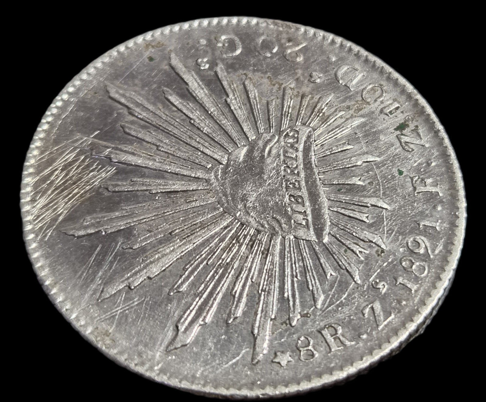 Mexico Second Republic 8 Reales 1891 Zs FZ Zacatecas Mint Sharp Detail - Image 3