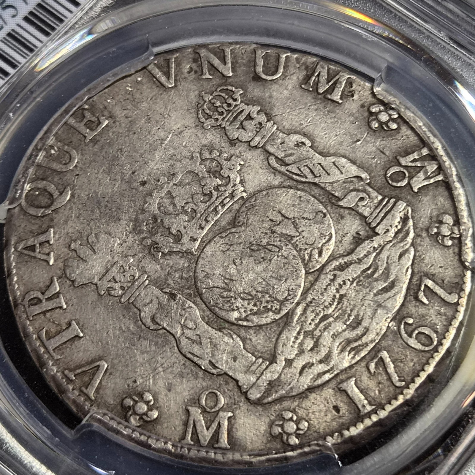 Mexico Spanish Colonial 8 Reales Two Pillar Carolus III 1767 Mo MF Mexico Mint - Image 2