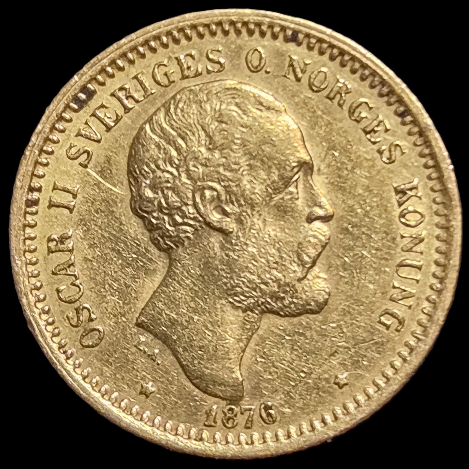 Sweden 10 Kronor Gold Oscar II 1876 XF Sharp Detail Low Mintage