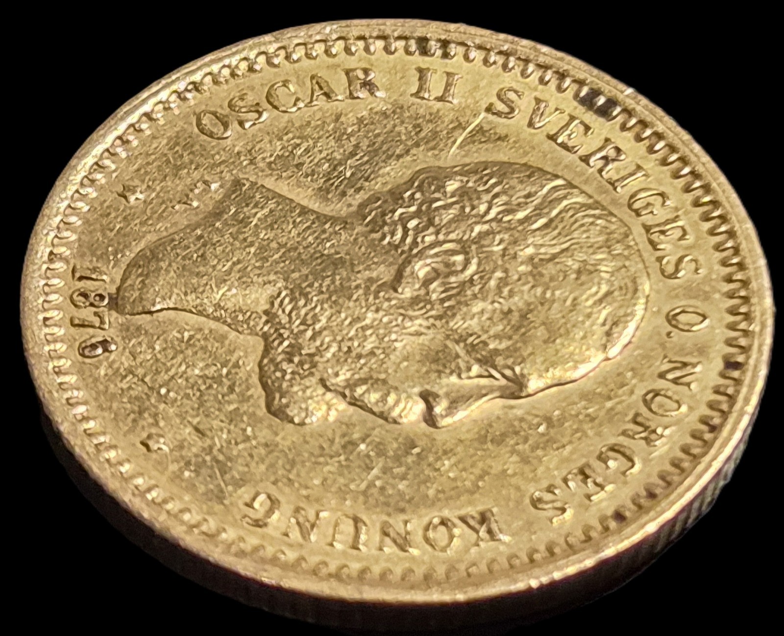 Sweden 10 Kronor Gold Oscar II 1876 XF Sharp Detail Low Mintage - Image 3