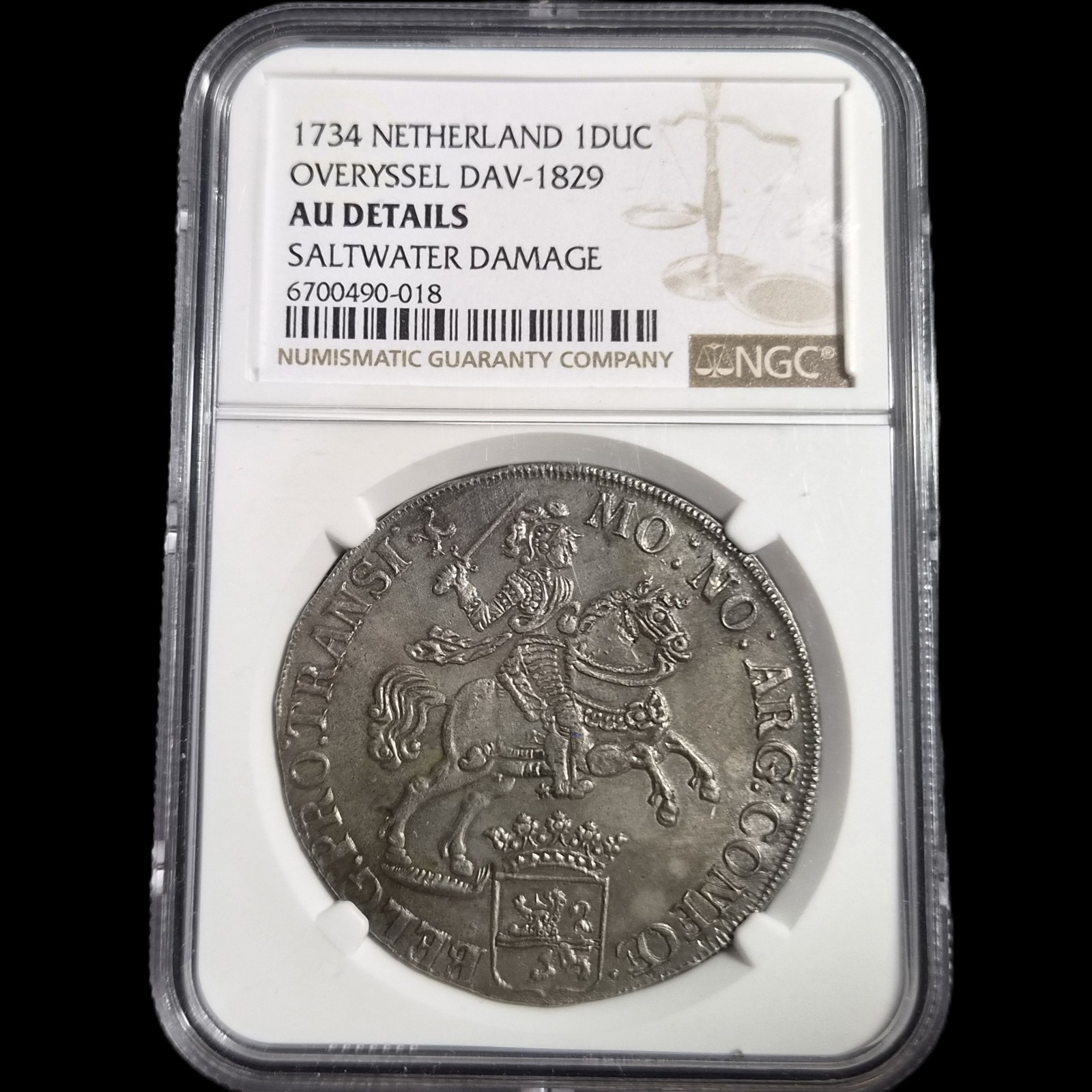 Netherlands Overyssel Ducaton Horse Rider 1734 NGC AU Details Ex Vliegenthart - Image 2