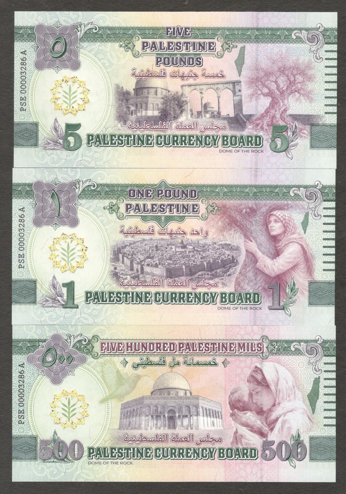 Palestine Currency Board 500 Mils 1 5 10 50 100 Pounds Matching SerialNumber UNC - Image 5