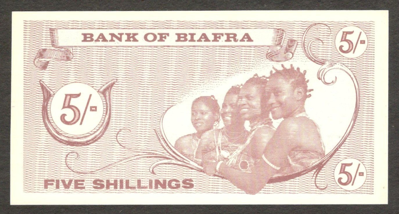 Biafra Nigeria 5 Shillings Sun with Rays P-1 1968 UNC - Image 2