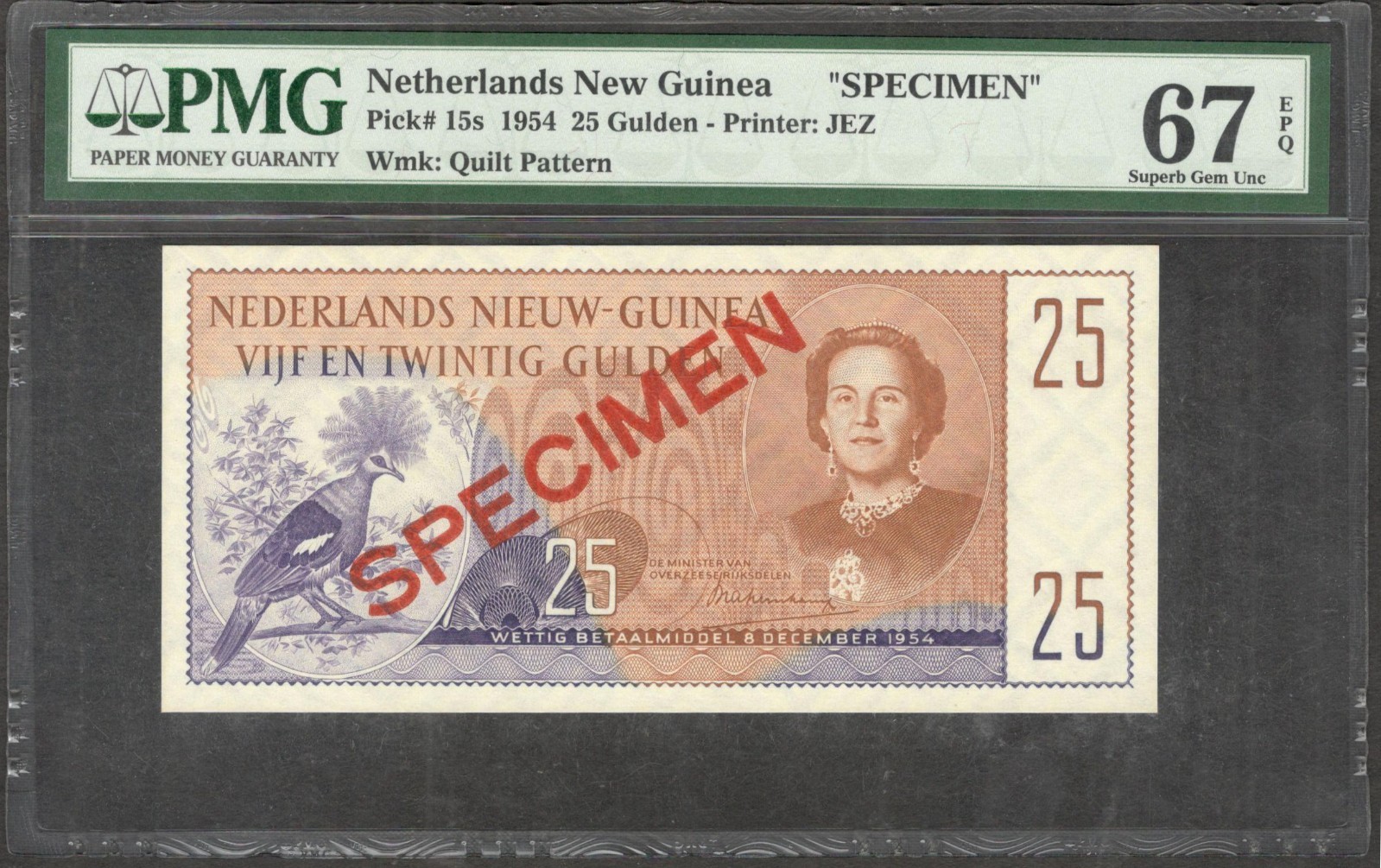 Netherlands Nieuw Guinea Indonesia 25 Gulden P-15s 1954 PMG 67 EPQ TOP POP