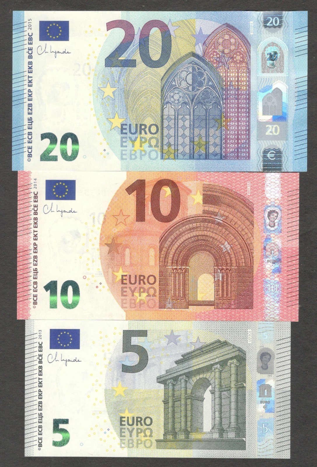 France Germany European Union Set 3 Pcs 5 10 20 Euro P-26u P-27w P-28e 2015 UNC