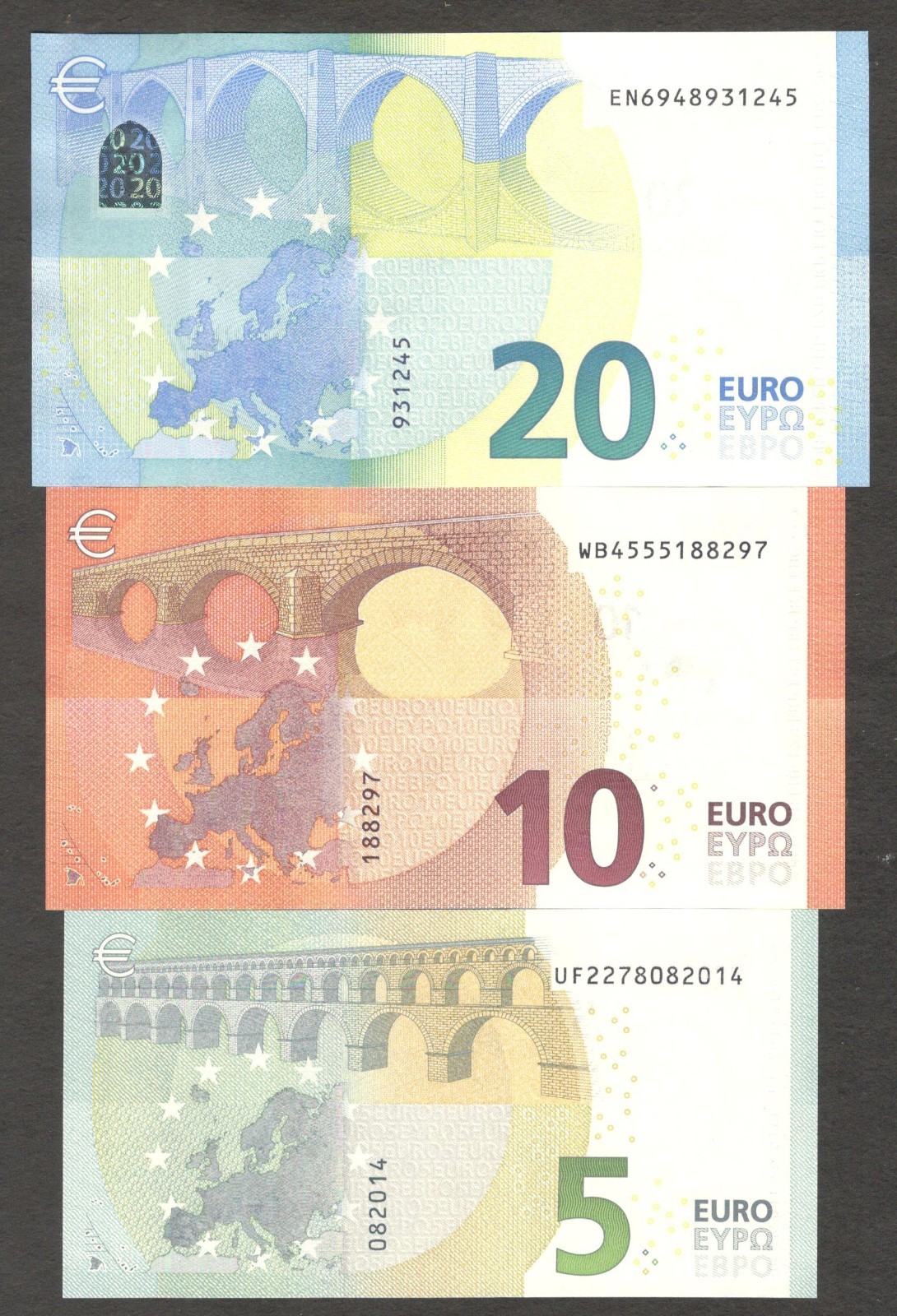 France Germany European Union Set 3 Pcs 5 10 20 Euro P-26u P-27w P-28e 2015 UNC - Image 2