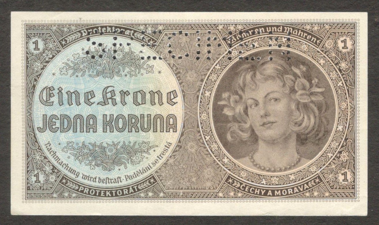 Czechoslovakia Bohemia & Moravia 1 Koruna Krone Specimen P-3s 1940 aUNC - Image 5