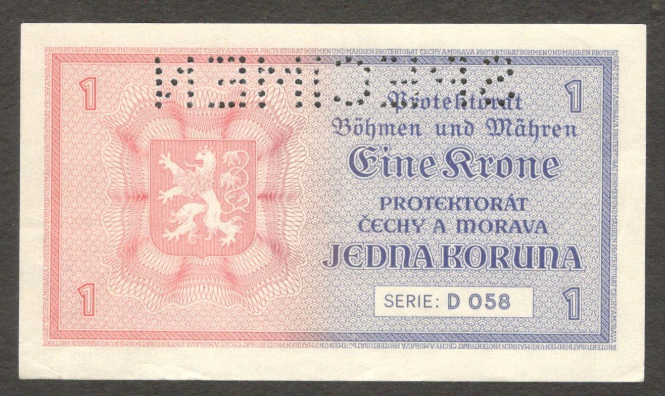 Czechoslovakia Bohemia & Moravia 1 Koruna Krone Specimen P-3s 1940 aUNC - Image 6
