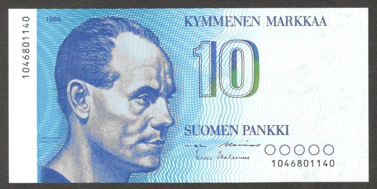 Finland 10 Markkaa Mark Paavo Nurmi Alenius & Helenius P-113a(14) 1986 UNC