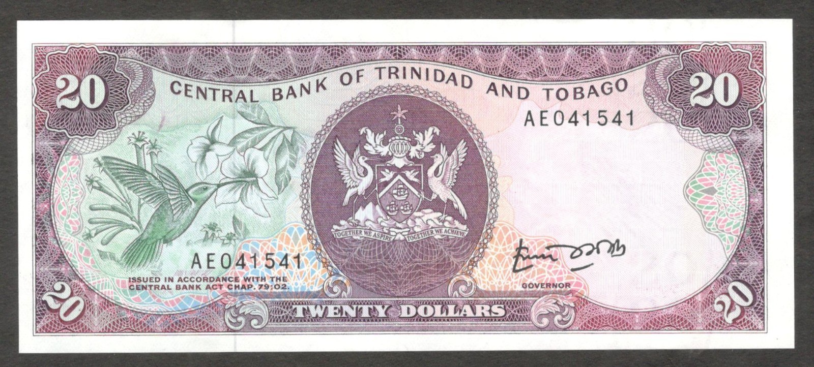 Trinidad & Tobago 20 Dollars E.A. Bobb P-39a 1985 UNC Scarce Signature