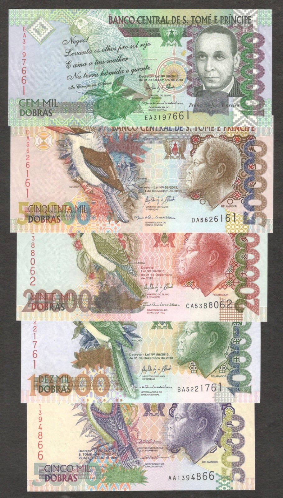 Saint Thomas Sao Tome Set 5 Pcs 5000 10000 20000 50K 100K Dobras 1996 - 2013 UNC