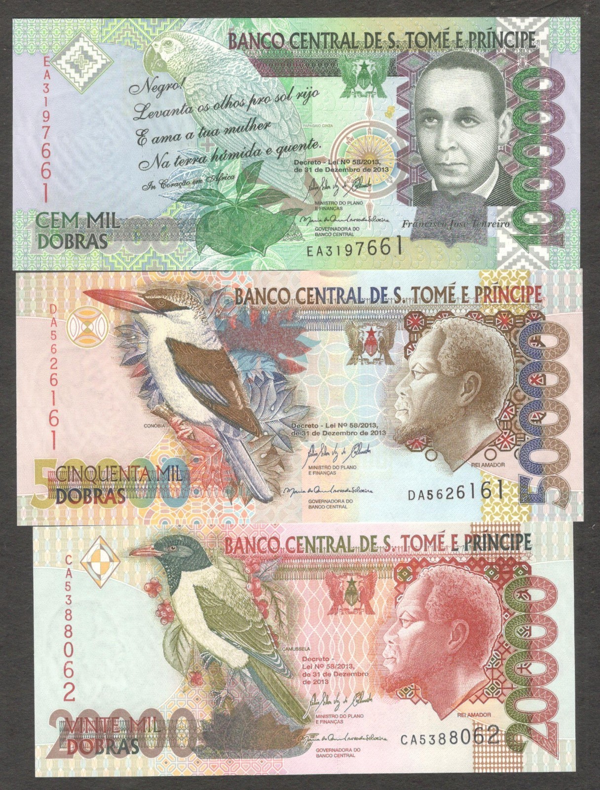 Saint Thomas Sao Tome Set 5 Pcs 5000 10000 20000 50K 100K Dobras 1996 - 2013 UNC - Image 3