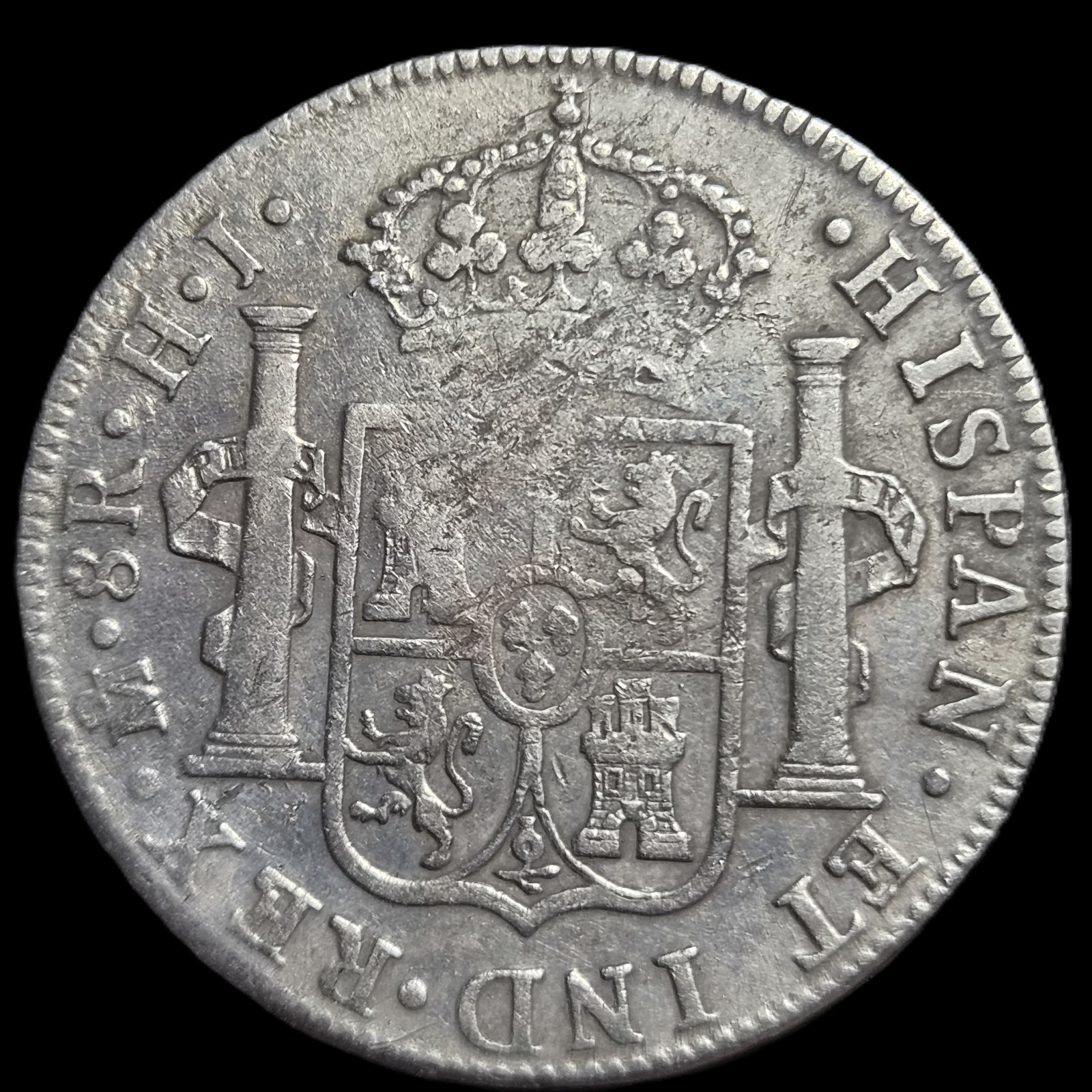 Mexico Spanish Colonial 8 Reales Ferdin Ferdinand VII 1810 Mo HJ Black Patina - Image 2