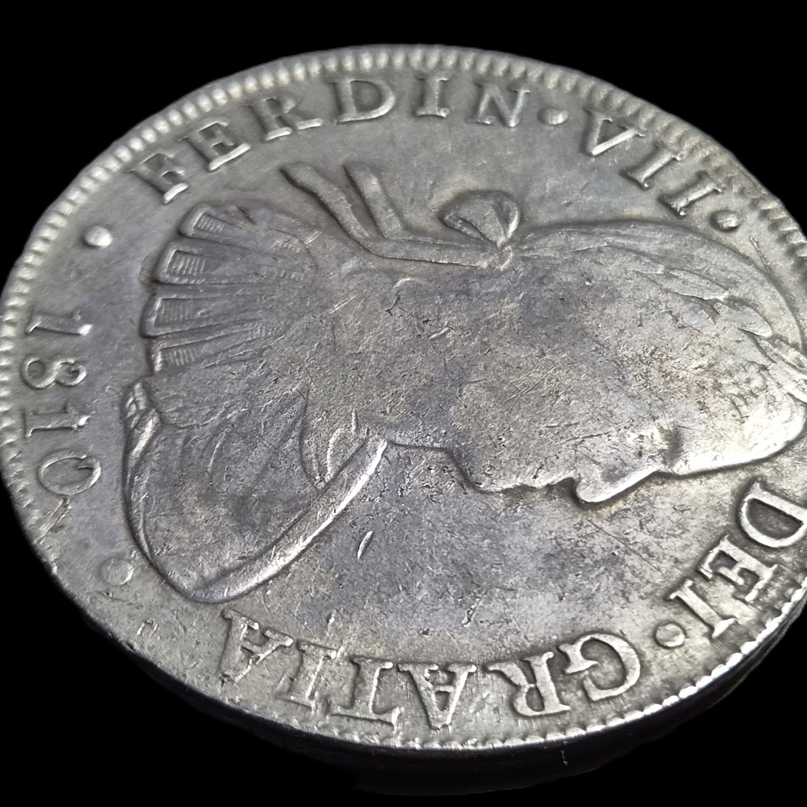 Mexico Spanish Colonial 8 Reales Ferdin Ferdinand VII 1810 Mo HJ Black Patina - Image 3