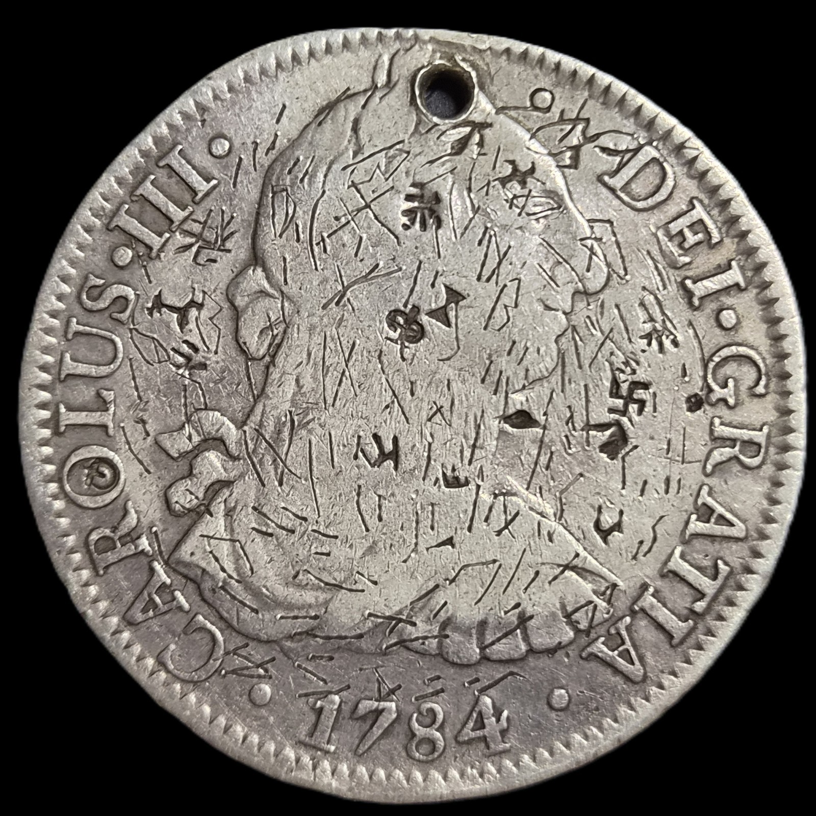 Mexico Spanish Colonial 8 Reales Carol Carolus III 1784 Mo FM Chinese Chopmark